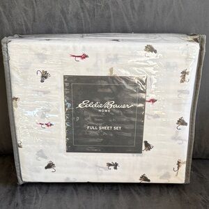 Eddie Bauer Full Sheet Set - White with Red and Brown Accents